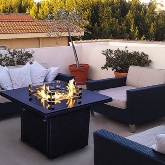 Foyer extérieur au propane avec carreaux de mosaïque carrés en ardoise de 30 pouces (surstock)